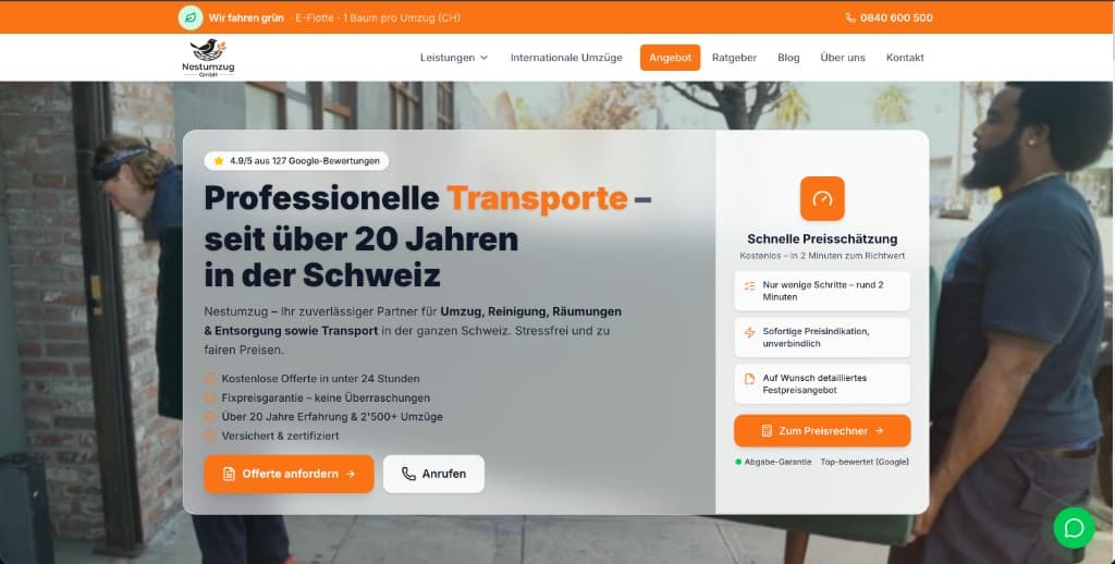 Website-Ausschnitt Nest Umzug