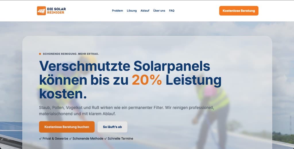 Website-Ausschnitt Die Solar-Reiniger